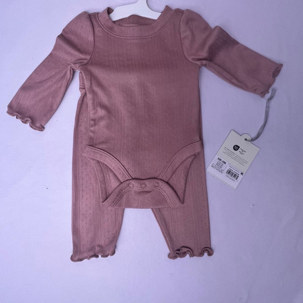 Cloud Island Baby Outfit Set 0-3 Months Pink Pointelle Bodysuit & Pants 2 Pc NWT